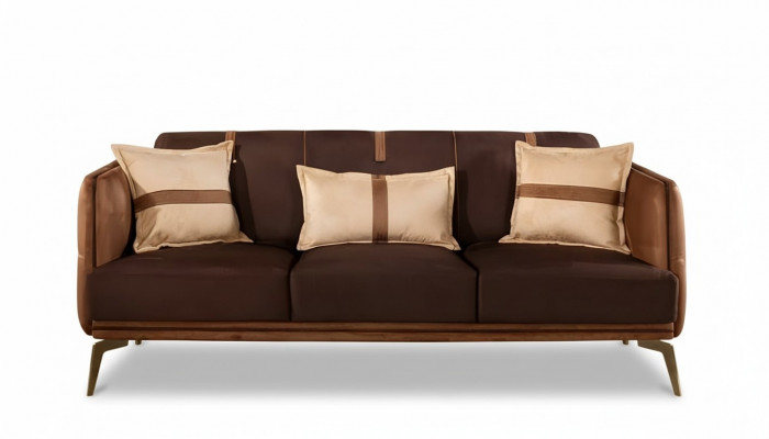 Dräisëtzer Sofa 3 Sëtzer Sofas Sëtz Stoff Modern Stil Textil Couchen Miwwelen Braun