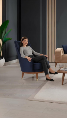 Modernt Aarmstull Wunnzëmmer 1 Sëtz Designer Lounge Faarf blo Holz