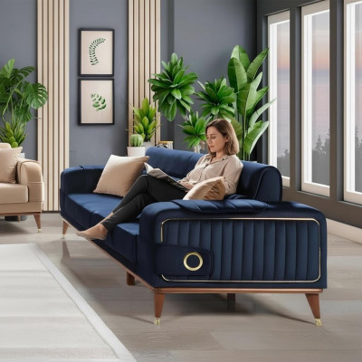 Luxus Bloen Canapé Drësëtzer Design Sofas Möbel Stoff Textil Samett