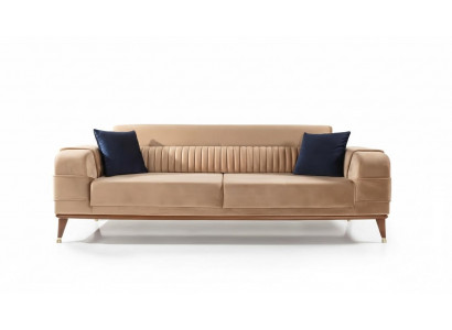 Modern Dräi-Sëtzer Sofa Faarf Beige Sofa Wunnzëmmer Design Stil Holz