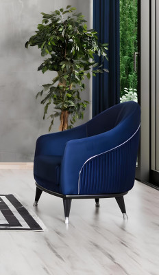 Sofa Garnitur 3+3+1 Sëtz Sofen Polster Couchen Holz gro blo Samett