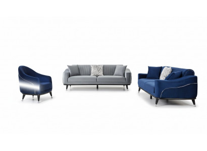 Sofa Garnitur 3+3+1 Sëtz Sofen Polster Couchen Holz gro blo Samett