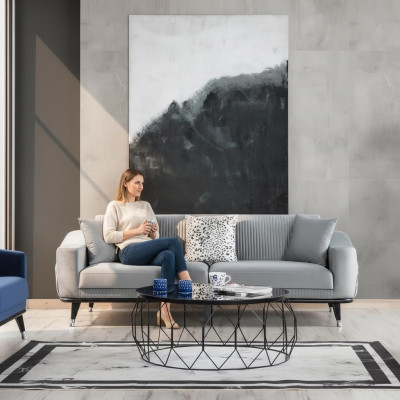 Grouss Design Canapé Sofa Samett Dräisëtzer Luxus Couchen Miwwelen Sofaen Stoff Textil