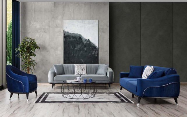Bloen Design Canapé Dräisëtzer Luxus Sofa Samt Miwwelen Stoff Textil