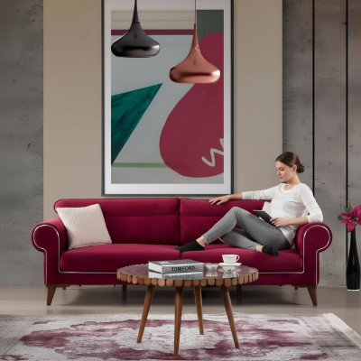 Rout Canapé 3 Sëtz Textil Canapéen Sofa Polster Luxus Miwwelen Modernen Drësëtzeren