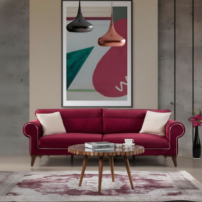 Rout Canapé 3 Sëtz Textil Canapéen Sofa Polster Luxus Miwwelen Modernen Drësëtzeren