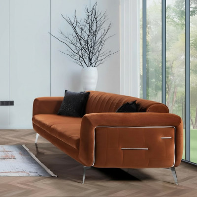 Orange Design Canapé Sofa Samt Dräisëtzer Luxus Miwwelen Stoff Textil