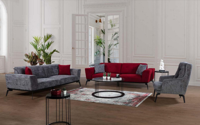 Sofa 3 Sëtzer Sofasen Stoff gro Textil Polster Wunnzëmmer Textil Grouw