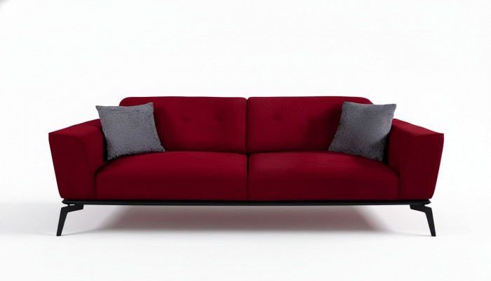 Moderne Canapé 3 Sëtzer Textil Burgund Canapé Polster Dräisëtzer Rout