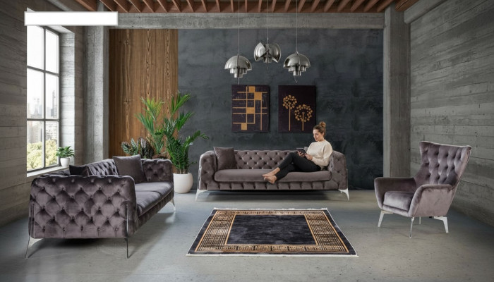 Sofagarnitur Taupe Sessel Dräisëtzer 331 Sëtz Garnitur Chesterfield