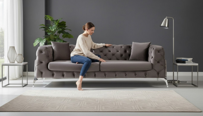 Chesterfield gro Sofa 3-Sëtzer Wunnzëmmer Sofas Textil Polsterung