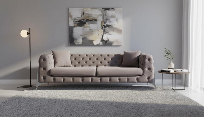 Chesterfield gro Sofa 3-Sëtzer Wunnzëmmer Sofas Textil Polsterung