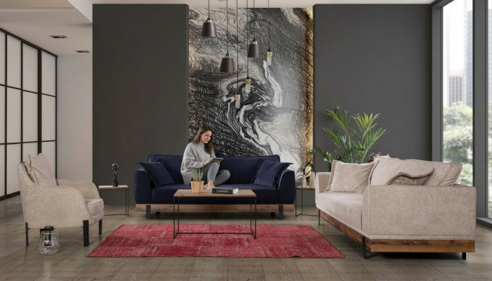 Sofa Garnitur 331 Sëtz Sofaen Canapé Polster Holz Sëtzcanapé Textil