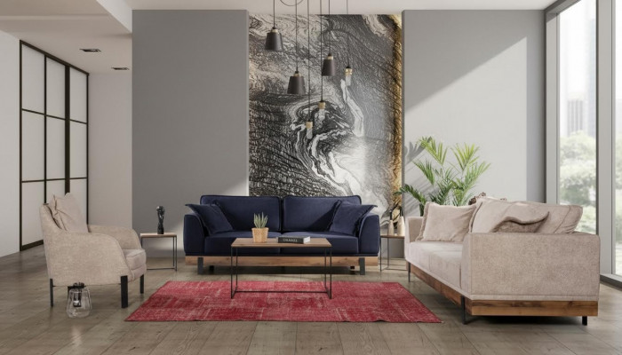 Sofa Garnitur 331 Sëtz Sofaen Canapé Polster Holz Sëtzcanapé Textil