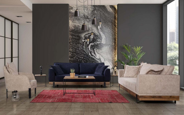 Wunnzëmmer Sofa 3 Sëtzer Beige Textil Sofas Couch Polstermiwwele