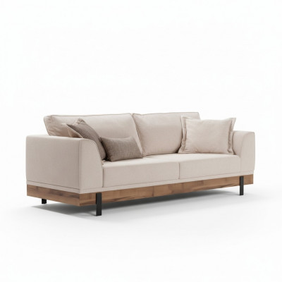 Wunnzëmmer Sofa 3 Sëtzer Beige Textil Sofas Couch Polstermiwwele