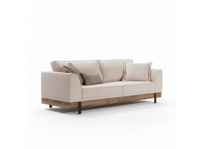 Wunnzëmmer Sofa 3 Sëtzer Beige Textil Sofas Couch Polstermiwwele