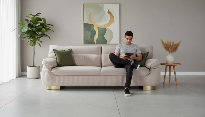 Modern Sofae 3 Sëtz Weich Canapé Polster Design Wunnzëmmer Beige