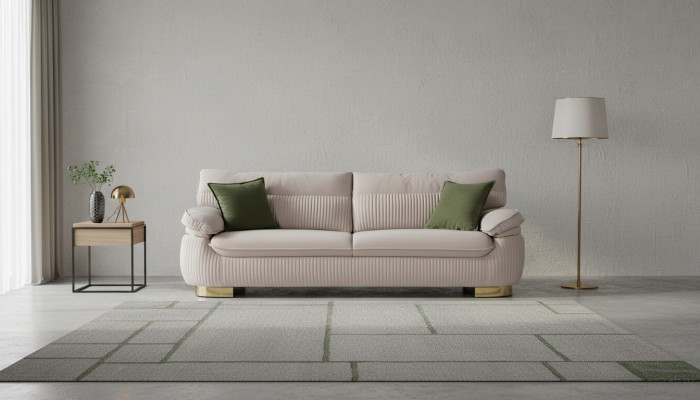 Modern Sofae 3 Sëtz Weich Canapé Polster Design Wunnzëmmer Beige