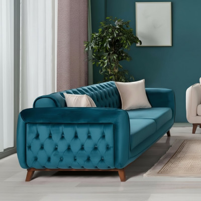 Design Canapé 3 Sëtzer Sofa Drësëtzer Polster Stoff Turkis Sëtzpolster