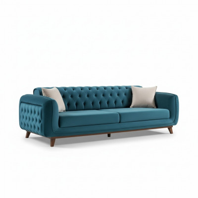 Design Canapé 3 Sëtzer Sofa Drësëtzer Polster Stoff Turkis Sëtzpolster