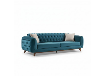 Design Canapé 3 Sëtzer Sofa Drësëtzer Polster Stoff Turkis Sëtzpolster