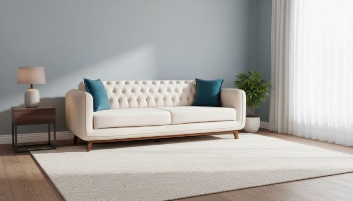 Dresëtzeger Sofa Gepolstert Couch Stoff Miwwelen Beige wäiss Samt