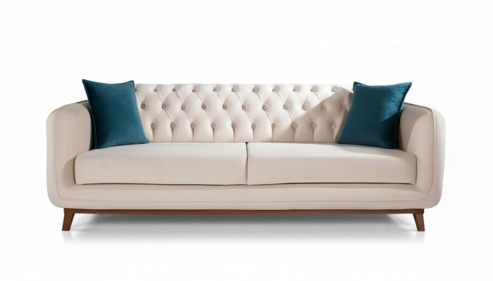 Dresëtzeger Sofa Gepolstert Couch Stoff Miwwelen Beige wäiss Samt