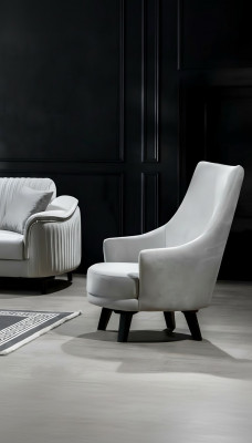Moderne Wunnzëmmer Sessel Einsitzer Design Holz Faarf gro Textil