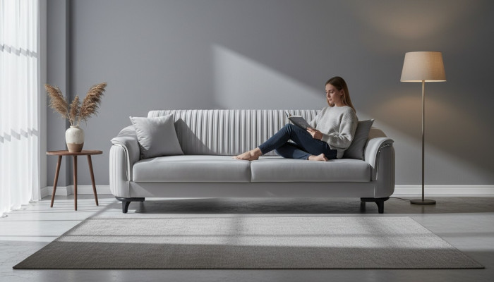 Groue Canapé Wunnzëmmer Dräisëtzer Sëtzpolster Sofa Miwwelen Samt Holz