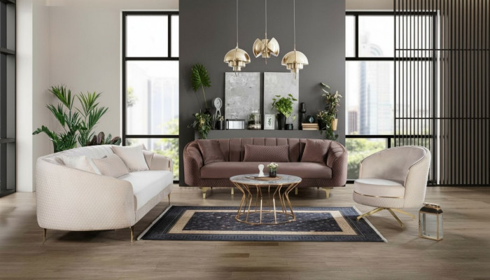 Luxus Wäissraum Couch Sëtzgrupp Braun Beige Set 3+3+1 Sëtzgruppen