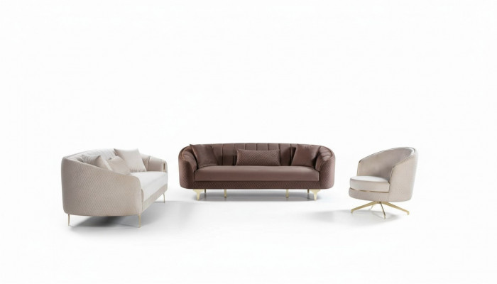 Luxus Wäissraum Couch Sëtzgrupp Braun Beige Set 3+3+1 Sëtzgruppen