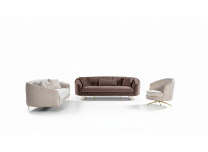 Luxus Wäissraum Couch Sëtzgrupp Braun Beige Set 3+3+1 Sëtzgruppen