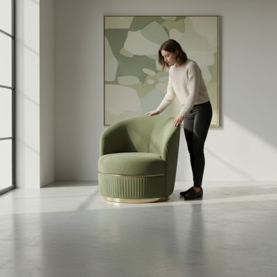 Moderner ronnege Fauteuil Eenzesëtzer Polster Designer Textil Stoff.