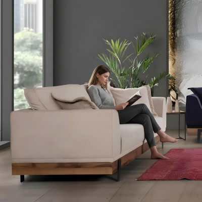 Design Couch 3 Sëtz Polster Sofa Modern Sofas Zëmmer Miwwelen Beige