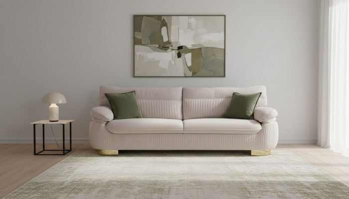 Dräisëtzer Sofa 3 Sëtz Sofa Couche Stoff Couch Miwwelen Modern Samt Mëll Beige