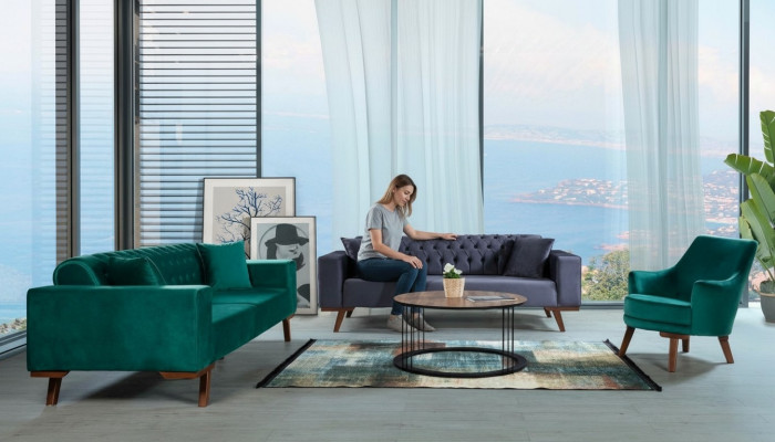 Canapé-Set 3+3+1 Sëtz Wunnzëmmersstil Canapé Sofa Violett Téirkis