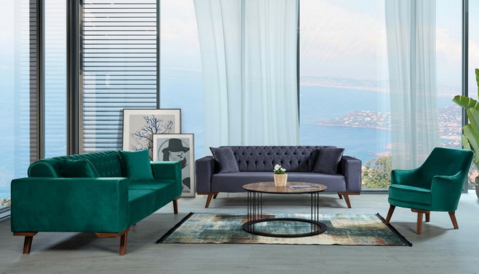 Canapé-Set 3+3+1 Sëtz Wunnzëmmersstil Canapé Sofa Violett Téirkis
