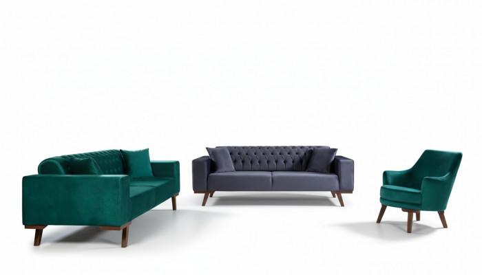 Canapé-Set 3+3+1 Sëtz Wunnzëmmersstil Canapé Sofa Violett Téirkis