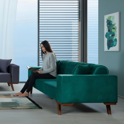 Schwaarzt Sofa 3-Sëtzer Textil Couch Drësëtzer Polstermöbel