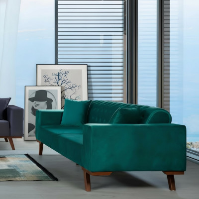Schwaarzt Sofa 3-Sëtzer Textil Couch Drësëtzer Polstermöbel