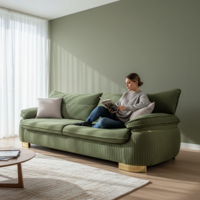 Modern Textilsofa 3-Sëtz Couche Dräisëtzer Polstermöbel Faarf Gréng