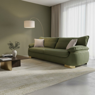 Modern Textilsofa 3-Sëtz Couche Dräisëtzer Polstermöbel Faarf Gréng