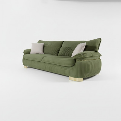 Modern Textilsofa 3-Sëtz Couche Dräisëtzer Polstermöbel Faarf Gréng