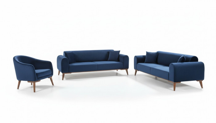 Sofagarnitur 3+3+1 Sëtzer Sofa Fauteuil Royal Blo Couch Samett 3tlg