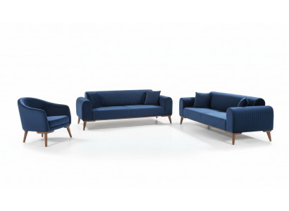 Sofagarnitur 3+3+1 Sëtzer Sofa Fauteuil Royal Blo Couch Samett 3tlg