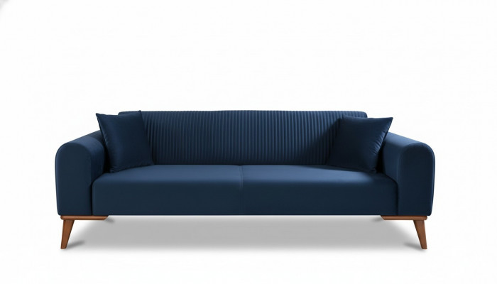Elegante blo Dräisëtzer Couch Sofa Stuff Sëtzmiwwel Samett
