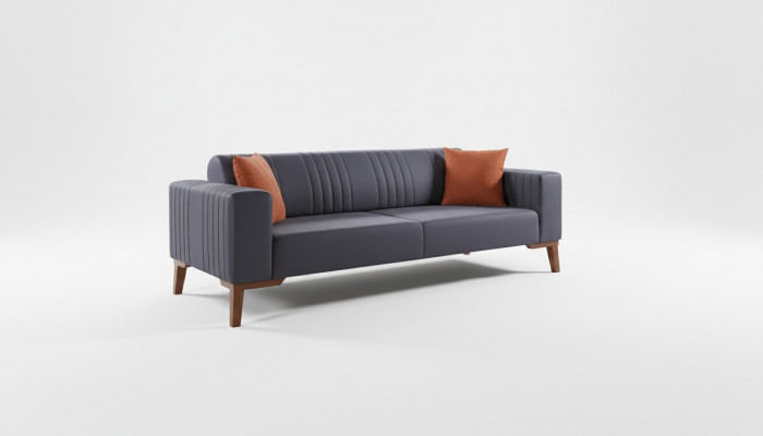 Grau Dräisëtzeger Canapé Elegant Sofa Sëtzmiwwel Wunnzëmmer Samt
