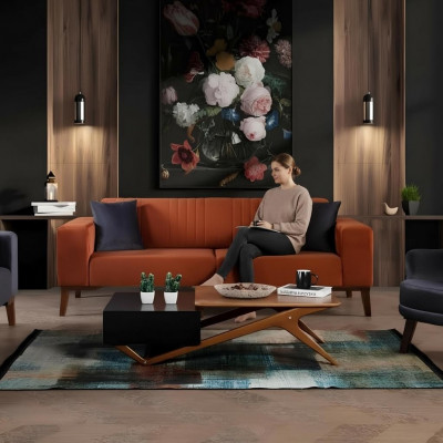 Orangen Dräisiichter Canapé Elegante Sofa Sëtzmiwwel Wunnzëmmer Samt