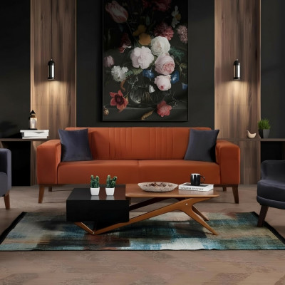 Orangen Dräisiichter Canapé Elegante Sofa Sëtzmiwwel Wunnzëmmer Samt
